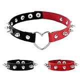 Tosmifairy 3 Pieces Leather Choker Collar and Bracelets Combo Punk Rock Gothic Jewelry Set Emo Costume Accessories for 80s 90s Vintage Womens Men (Black-Red-Heart)