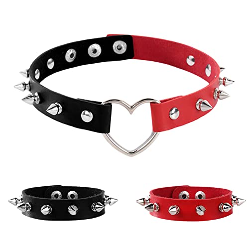 Tosmifairy 3 Pieces Leather Choker Collar and Bracelets Combo Punk Rock Gothic Jewelry Set Emo...