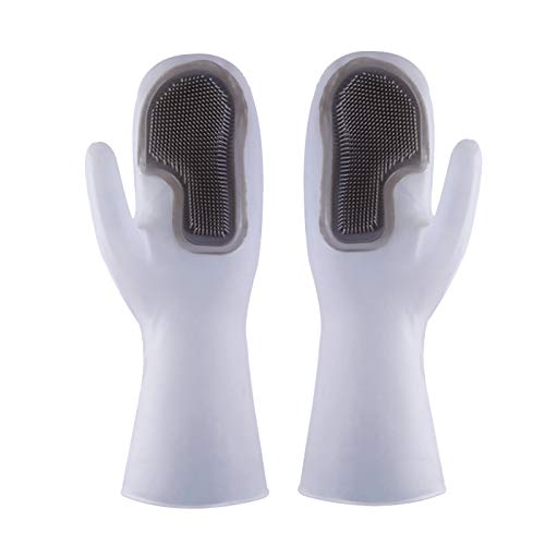 Preisvergleich Produktbild longchun east Silikon Reinigungshandschuhe, Schwammhandschuhe, Geschirrspülhandschuhe, Geschirrspülhandschuhe mit Borsten, ideal zum, Küche, Auto, Bad, Tierhaarpflege und mehr (A)