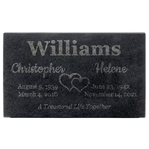 Image of PlaqueMaker Black Granite Memorial Headstone for Two Lost Loved - Great for Your Garden, Tree Dedication, or in a Cemetery. Includes Your Text and Select Clipart (10 x 6 x 1)
