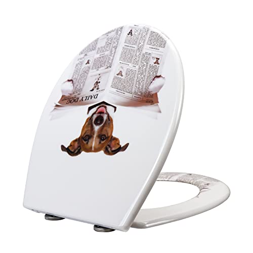 Fanmitrk Toilettendeckel, WC Sitz mit Absenkautomatik, Klodeckel Duroplast, Klobrille Montage von oben, Demontage mit einem Klick, Muster auf 3 Seiten des Toilettensitzes aufgedruckt (Hund)
