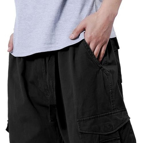 Mens Baggy Cargo Pants Loose Fit Cotton Twill Work Pants Casual Streetwear with Pockets Elastic Waist Trousers4