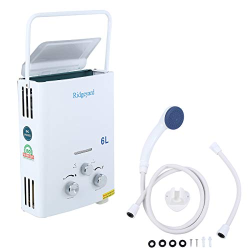 Ridgeyard Fashion 6L Portable Propane Gas Tankless Water Heater with Shower Head 6L for Cabins