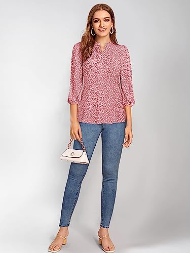 Image of KERI PERRY Women's Peach Rayon Floral Straight Western Top | Summer Top | Western Top | Top for Women | Women Top | Trendy Women Top