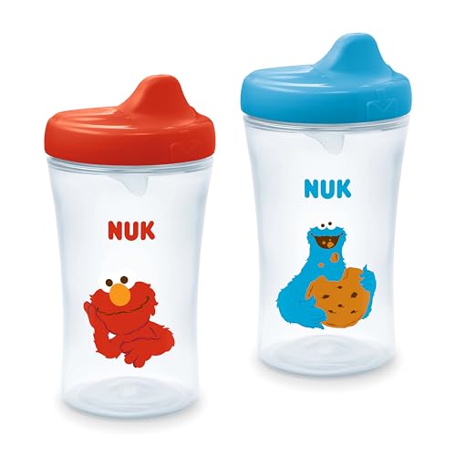NUK First Choice Sesame Street Active Hard Spout Straw Cup 2.0 10 oz. Sippy Cup with On-the-Go Carry Clip Lightweight Leak Proof Spill Proof Cup 2-Pack