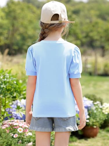 Image of Girls' Puff Sleeve Cotton T-Shirt Cute Summer Tops for Girls