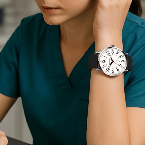 Image of Watch with Second Hand Nursing for Women, Analog Watches for Nurses, 12 /24 Hour Military Time, Easy Read Dial, Colorful Silicone Band