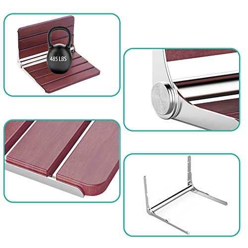 Sgabello Doccia Pieghevole a Muro Legno Massello ,Sedile per Doccia da Parete Ribaltabile 200kg,Sedia da Doccia Disabili e Anziani - Image 3