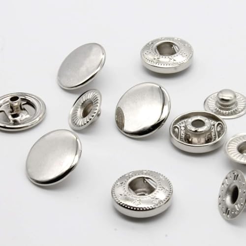 20set Druckknöpfe Silber, 15mm Metall Druckknopf für Nähen, Kleidung, Brieftasche, Handwerk DIY(Silber)