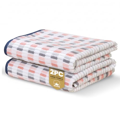 Image of Rapport Home Santa Cruz Hand Towels 2 Pack | Blush | 50x85cm | Luxurious 500GSM 100% Cotton | Oeko-Tex Certified Absorbent & Soft Bathroom Towel Set