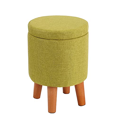 Pouf de rangement rond en lin vert : siège d'appoint et coffre astucieux