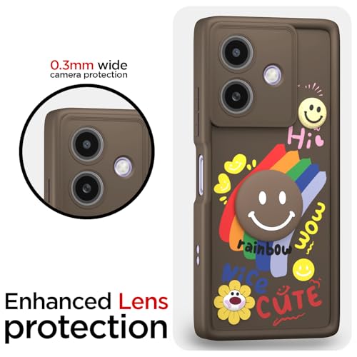 Image of Pikkme Back Cover for Oppo A3x 5G / A3x 4G / A3 5G | Soft Silicone| Cute Rainbow Smile & 3D Cartoon Flower Design | Shockproof Raised Camera Protection Bumper Case (Brown)