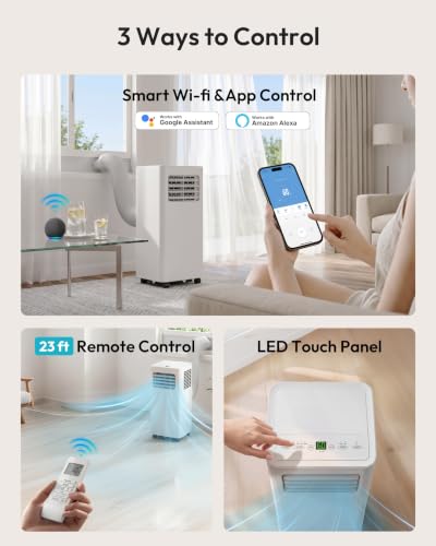 Image of EUHOMY Portable Air Conditioners 14,000 BTU, 5-in-1 WiFi Portable AC with APP Control, Up to 650 Sq.Ft for Bedroom with Cool, Fan, Dry, Heat, Sleep with LED Remote & 24H Timer, Installation Kits