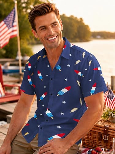 Image of Yoimira Hawaiian Shirts for Men, Print Mens Casual Short Sleeve Button Down Shirts Floral Aloha Beach Shirt