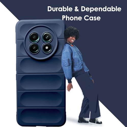 Image of A rtistque Liquid Silicone Stripes Back Cover Case for Realme Narzo 70x 5G / N65 / Realme 13 /12 / 12X 5G / C65 5G | with Camera Protection | with Inner Fabric | Anti Slip Grip | AirBag Case - Blue