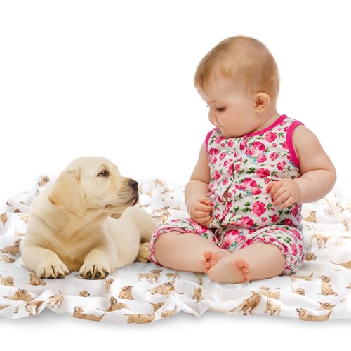 Image of LifeTree Baby Swaddle Blankets Dog Pattern, Muslin Blankets Boys Girls Swaddling Wrap Receiving Blanket for Newborn, 70% Viscose from Bamboo and 30% Cotton, Large 47 inch x 47 inch, Labrador