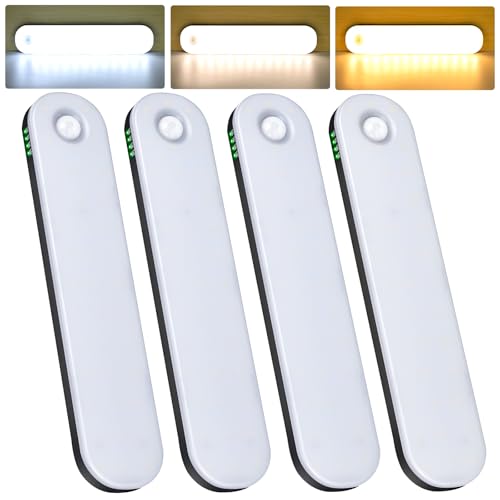 Image of deerdance Under Cabinet Lighting, Motion Sensor Lights Indoor with 3 Color Temps Dimmable, 2600mAh Rechargeable Closet Lights Wireless, Magnetic Under Counter Lights for Kitchen Hallway Stairs,4-Pack