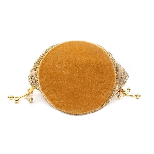 Designer Velvet Potli Bag For Women With Golden Embroidery & Pearl Handle Tassel Matka Style Traditional Hand Bag (Yellow) - Image 5