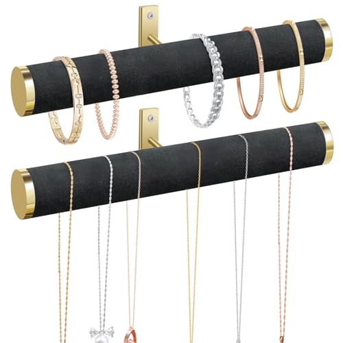 milylove Velvet Necklace Holder Wall Jewelry Organizer, 12" Hanging Necklace Organizer, 2 Pack Wall Mounted Necklace Hanger for Bracelets Bangles Display,Black