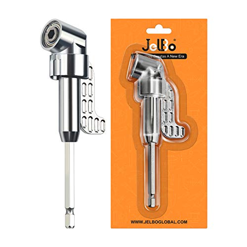 JelBo Long 105°Right Angle Drill Adapter, 1/4inch Hex Shank Right Angle Drills Attachment, Power Tools Accessories for Screwdriver Bits, Drive Socket Adapter by (Sliver)