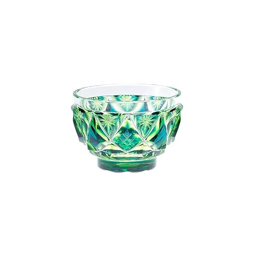 Shimazu Satsuma Kiriko 'Jewel' Two-Color Sake Cup — Edo-Era Kagoshima Cut Glass, Revived 1985 (¥29,700 / ≈$198 USD) [2026 Buyer's Guide] — 蒼黄緑 finish