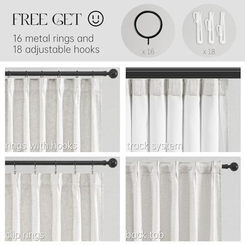 Topfinel CL219HZRBNATURAL100X259-2 102 Inches Long Custom Blackout Linen Curtains, Pinch Pleated Noise Cancelling Curtains thumb #2