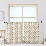 Chyhomenyc Floral Boho Kitchen Curtains 24 Inch Length - Light Filtering Faux Linen Half Window Cafe Curtains, Farmhouse Short Curtain Tiers for Bathroom Laundry RV Camper, 30Wx24L, 2 Pieces, Taupe