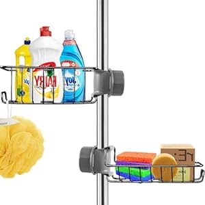 CUTLERIA 2 Pcs Shower Caddy No Drill, Shower Shelf Rack, Stainless Steel Shower Shelves Hanging for Shower Riser Rail 18-27mm, Kitchen Sink shower organizer Black (Black)