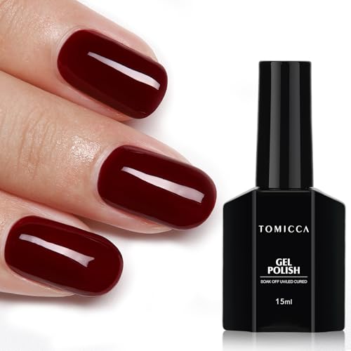 TOMICCA Burgundy Deep Red Nail Polish - 15ML Dark Red Wine Soak Off UV Nail Lamp Gel Polish for Professional Salon Long Lasting Easy to Apply