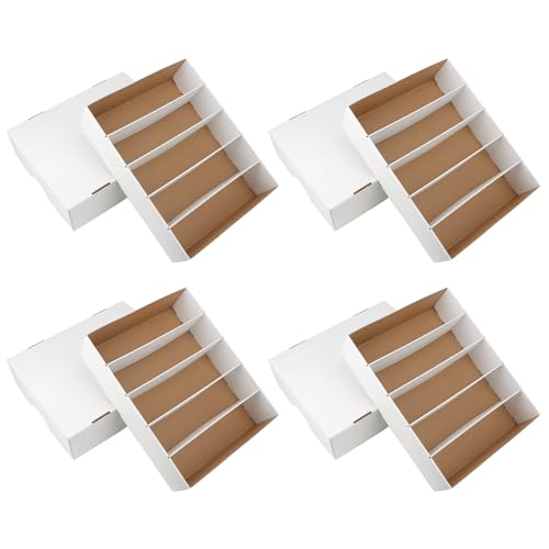 HIMOMO 4 Pack Card Storage Box, 3700 Count Trading Card Storage Box White Sports Storage Cards Box Organizer Sorting Tray Cases Box for Storing Protecting and Organizing Soccer Cards
