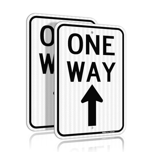 Faittoo One Way Sign with Up Arrow, (2 Pack) 18x12 Inches Engineer Grade Reflective Rust Free Aluminum, Weather/Fade Resistant, UV Protected, Easy to Mount, Indoor/Outdoor Use