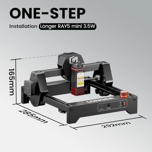 Image of LONGER Ray5 Laser Engraver, 5000mW Portable Laser Engraver & Cutter, 12000mm /min High-Speed, for Wood, Acrylic, Glass & Leather, Ideal for Small Business & DIY, 160x160mm Working Area