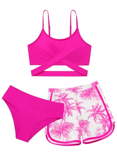 Girl's 3 Piece Bikini Set Cross Strap Swimsuits for Girls Bathing Suit with Shorts Teen Swimwear Swimming Suit