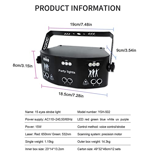 15 Eyes Rgb Dj Disco Party Light Strobe Stage Lighting Effect Led Projector By Dmx512 Control And Sound Activated Ravelight For Home Birthday Parties Karaoke Ktv #TOP4