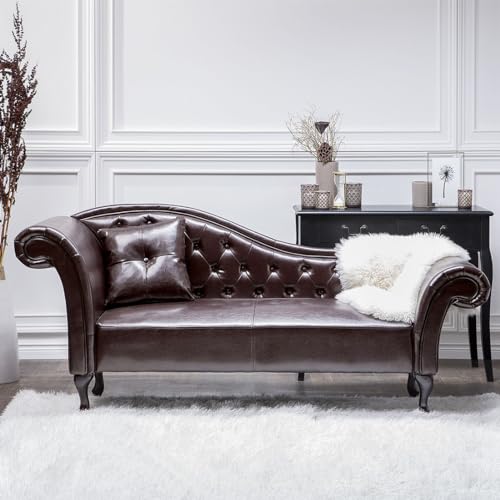 Image of Velvet Modern Chesterfield Chaise Lounge Couch 166 X 63 X 76 for Your Loving Space (Coffee Brown Leather, Standard)
