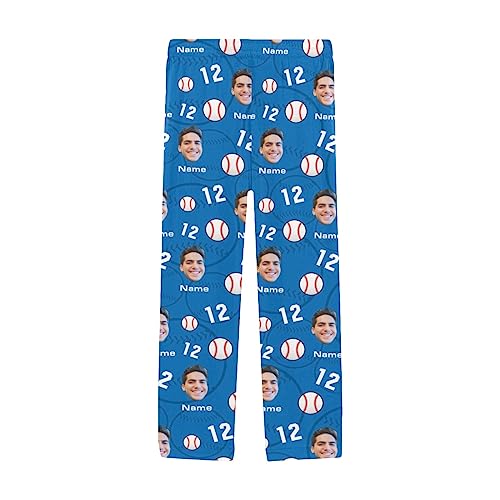 Custom Mens Baseball Pajamas Pants with Photo Name Number, Personalized Sleepwear Bottoms PJs for Dad Him Boyfriend3