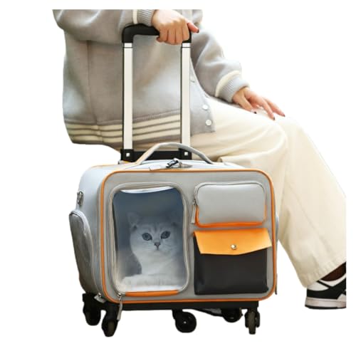 GEGEBOMTXO ペット キャリーケース キャリーバッグ ペットカート ペットキャリーケース キャスター付き 四方通気 安定性 超大空間 折りたたみ 小型犬・猫用 マット付き 通院 防災 散歩 旅行用 お出かけに便利 (グレー)