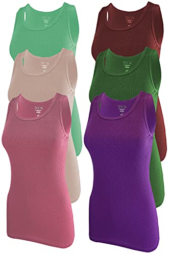 Sumona Women Tank Tops Ribbed Rib A-Shirts Basic Sleeveless Tanks Top (L, 6 Pack Assorted (Ef)) #TOP1