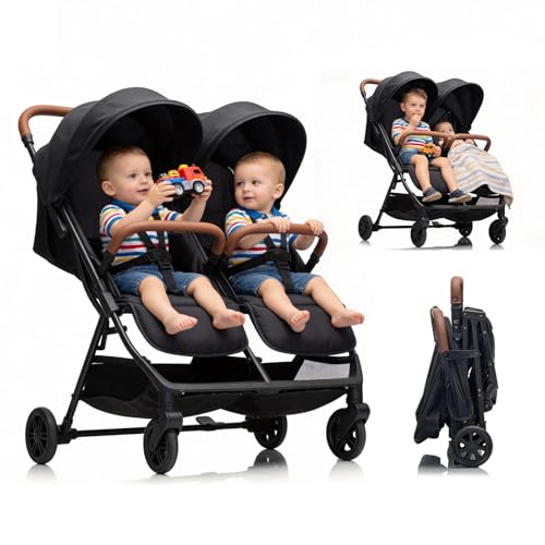 Double Tandem Stroller for 2 Kids Side by Side(6-36 Months) - Ultra-Lightweight Self-Standing, Multi-Position Recline, UPF50+ Canopy, All-Terrain...