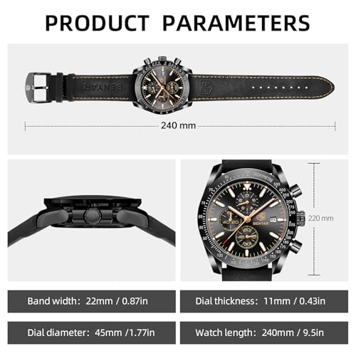 Image of BENYAR Mens Watch Chronograph Analog Quartz Movement Quartz Movement Sports Watch 30M Waterproof with Analog Date Watch Men Retro Street Style Men's Watch