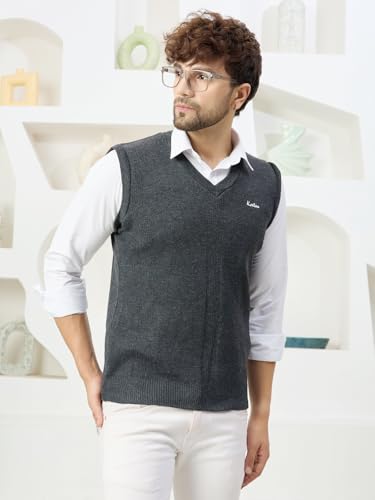 Image of Kvetoo V Neck Sleeveless Winter Wool Sweater for Men