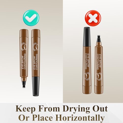 Eyebrow Contouring Pen, Waterproof Microblading Eyebrow Pencil with 4-Prong Micro-Fork-Tip Applicator, Liquid Eyebrow Pencils for women Creates Natural Looking Brows Effortlessly (Light Brown)