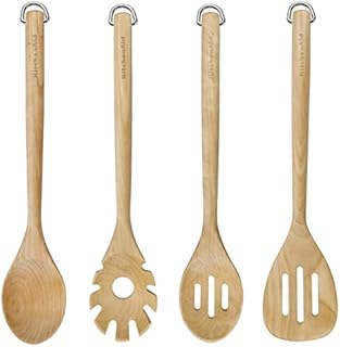 KitchenAid Four Piece Tool Set, Eco-friendly Birchwood, 1x Birchwood Solid Turner, 1x Slotted Turner, 1x Slotted Spoon and 1x Spoon Spatula, Natural