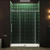 Woodbridge 57.5-60" W x 80" H Frameless Single Sliding Soft-Close Shower Door with Tempered Glass & Explosion Proof Film in Brushed Nickel Finish