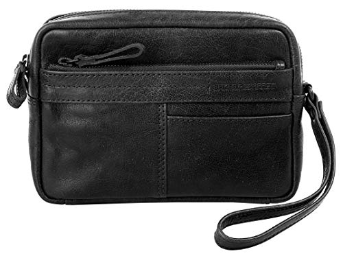 Sac-pochette Spikes & Sparrow en cuir véritable marron avec pochette de poignet amovible pour homme
