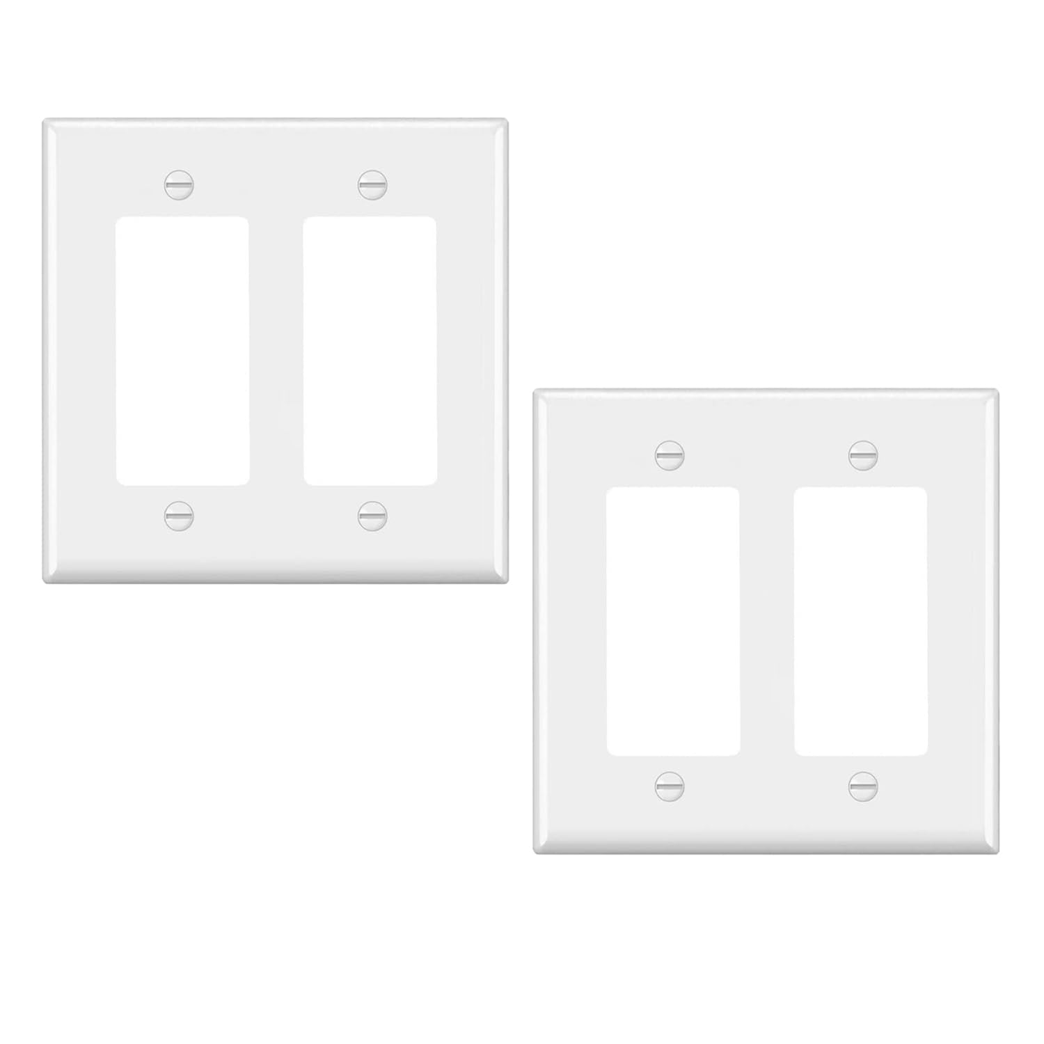 2-Gang Decora/GFCI Device Wallplate,Rocker Wallplate, Smooth Face, White,Standard Size 4.50" x 4.57",Unbreakable Polycarbonate Thermoplastic,UL Listed,2-Pack
