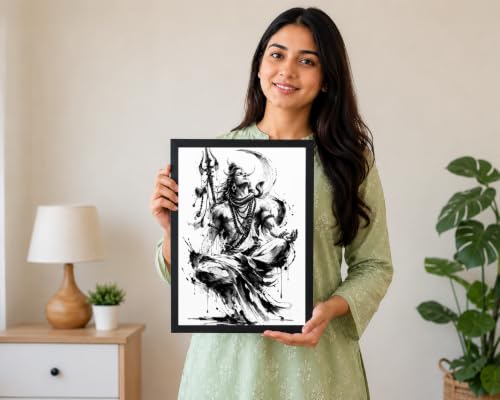Image of Lord Shiva Framed Wall Art, 21x29 cm, Living Room and Home Temple Decor, Spiritual Mahadev Meditation Theme, Rectangular, Modern Style