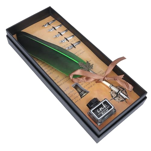 KIMISS Juego de Pluma de Inmersión Vintage con Pluma Corta, Portalápices, Botella de Tinta y Juego de Papelería con Punta, Caja de Incluida (#02)