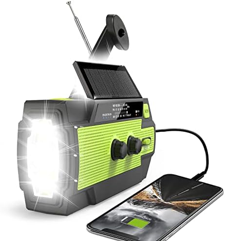 Emergency Crank Weather Radio, 4000mAh Solar Hand Crank Portable AM/FM/NOAA Weather Radio with 1W 3 Mode Flashlight & Motion Sensor Reading Lamp, Cell Phone Charger, SOS for Home and Emergency