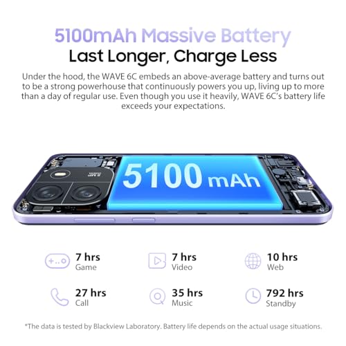 Blackview Wave 6C 4G Smartphone Débloqué 6 5’’ HD+ Octa Core 4GB+ 1TB SD Externe 5MP+8MP Batterie 5100mAh Android 13 Téléphone Portable Dual SIM Haut Parleur Smart K Box GPS - vue 7